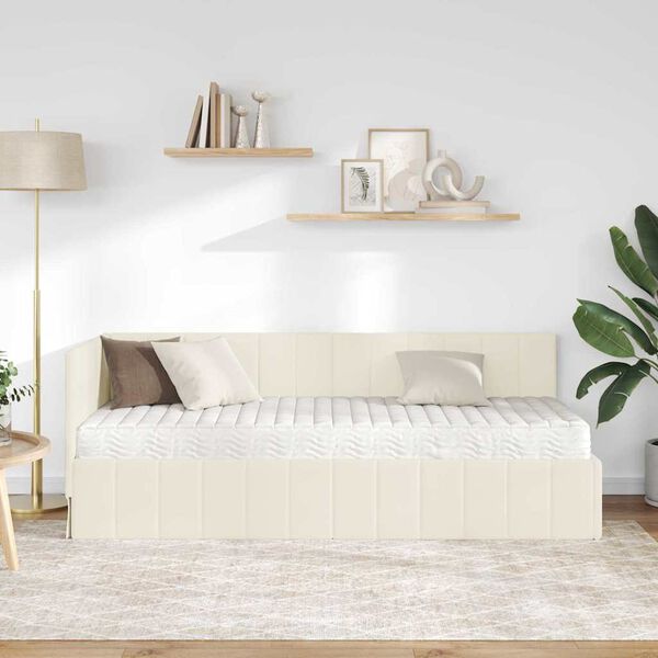 vidaXL Hörn Sängram med Madrass med madrass 2 pcs Kräm Sammet