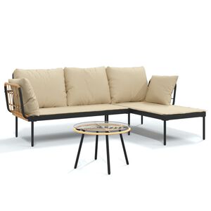vidaXL Loungegrupp f&ouml;r tr&auml;dg&aring;rden med beige dynor 3 delar konstrotting