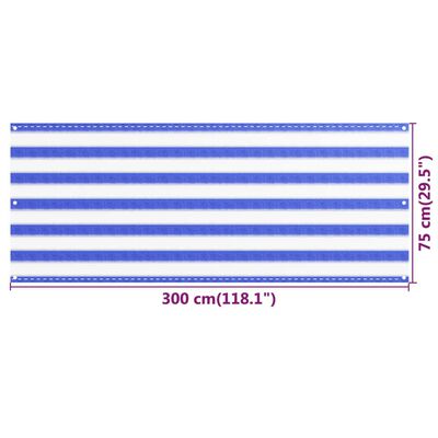 vidaXL Balkongskärm blå och vit 75x300 cm HDPE