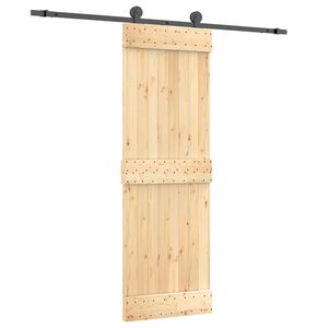 vidaXL Skjutd&ouml;rr Naturlig och svart 70 x 210 cm Massiv furutr&auml;d&ouml;rr