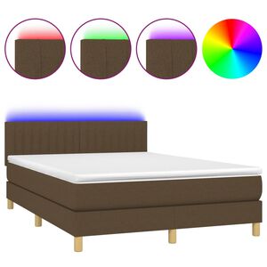 vidaXL Rams&auml;ng med madrass & LED m&ouml;rkbrun 140x200 cm tyg