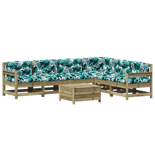 vidaXL Loungegrupp med dynor 7 delar impregnerad furu