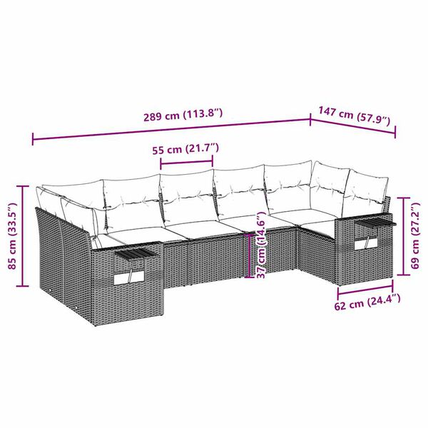 vidaXL Trädgårdssoffset med dynor 7 delar ljusgrå konstrotting