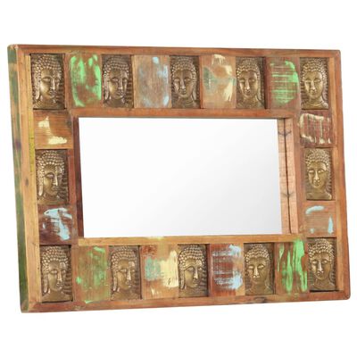 vidaXL Spegel med buddha-utsmyckningar 80x50 cm massivt återvunnet trä
