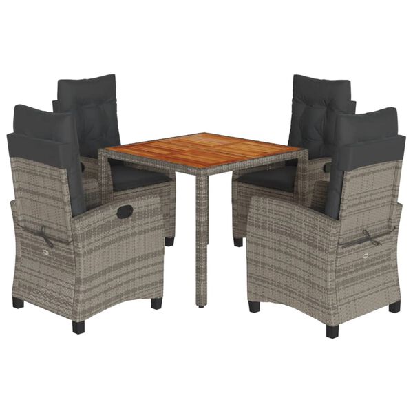 vidaXL Matgrupp f&ouml;r tr&auml;dg&aring;rden med dynor 5 delar gr&aring; konstrottning