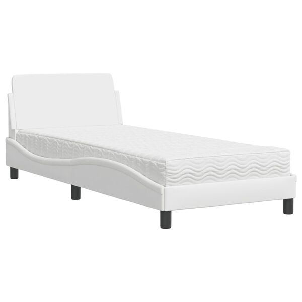 vidaXL Bed with Mattress "Dover" White 90x200 cm Faux Leather