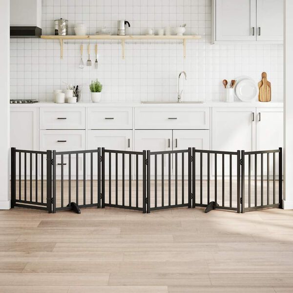 vidaXL Hundgrind med d&ouml;rr vikbar 6 paneler svart 300cm massivt grantr&auml;