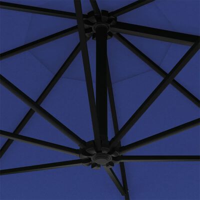 vidaXL Väggmonterat parasoll med LED och metallstång 300 cm blå