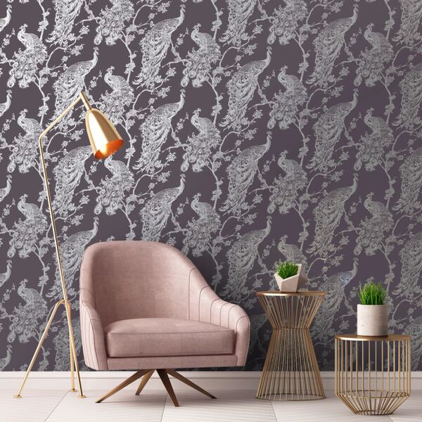 DUTCH WALLCOVERINGS Tapet p&aring;f&aring;gel lila och silver