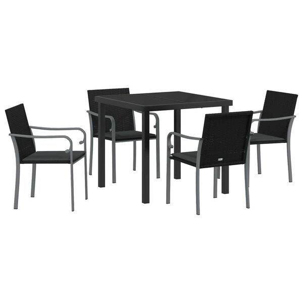 vidaXL Trädgårdsmöbelset 5 pcs Svart Poly rattan