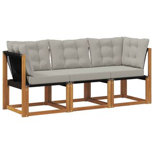vidaXL Modulsoffa utomhus mitt och h&ouml;rn med kudde 3 Stycke Naturf&auml;rg