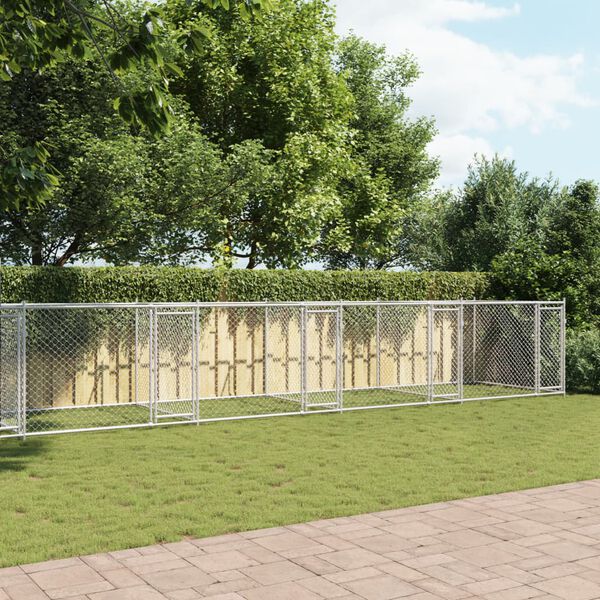 vidaXL Hundgård med dörrar grå 12x2x1,5 cm galvaniserat stål