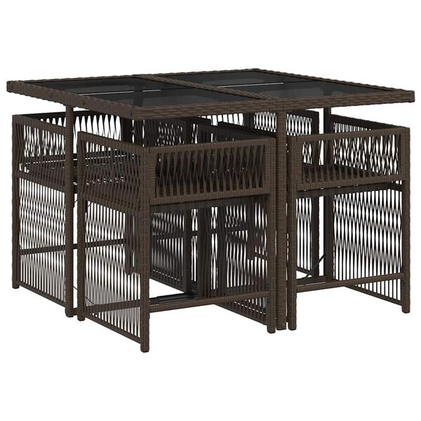 vidaXL Matgrupp f&ouml;r tr&auml;dg&aring;rden med dynor 5 delar brun konstrotting