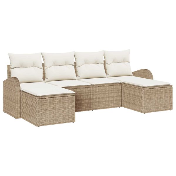 vidaXL Tr&auml;dg&aring;rdsoffset med kudde 6 pcs Beige Poly Rattan