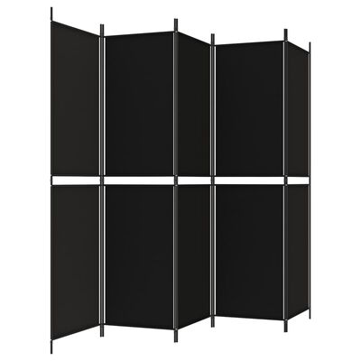 vidaXL Rumsavdelare 5 paneler svart 250x200 cm tyg