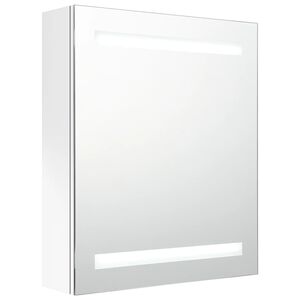 vidaXL Badrumsspegel med sk&aring;p LED vit h&ouml;gglans 50x14x60 cm