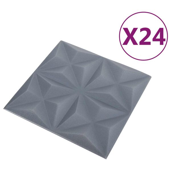 vidaXL V&auml;ggpaneler 24 pcs Origami Gr&aring; 50 x 50 cm XPS Skum