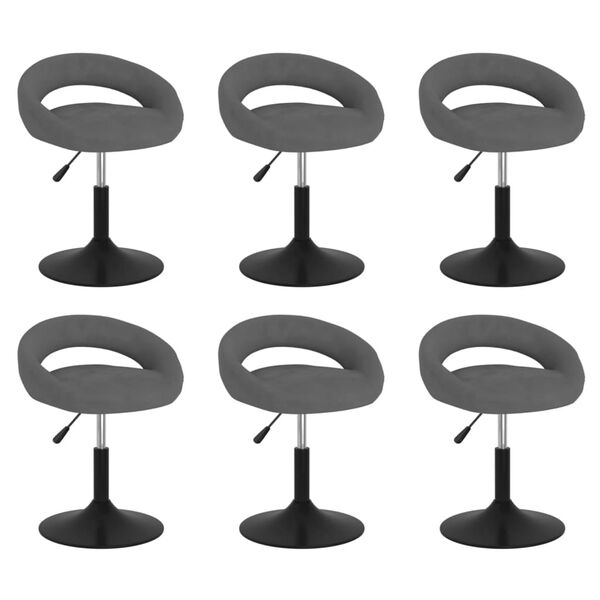 vidaXL Snurrbara matstolar 6 st m&ouml;rkgr&aring; sammet