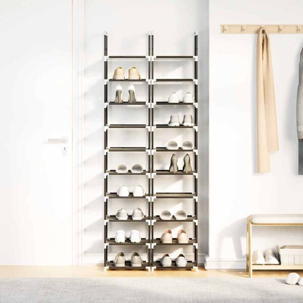 vidaXL Skohyllor 2 st svart 10-v&aring;nings svart 33x33x174 cm fiberduk