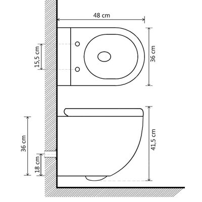 vidaXL Toalettstol vägghängd utan spolkant med bidé keramisk vit
