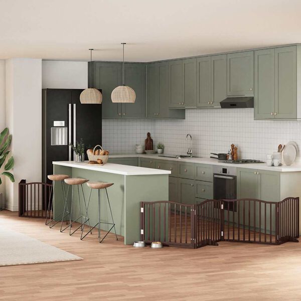 vidaXL Hundgrind med d&ouml;rr vikbar 6 paneler brun 480 cm poppel