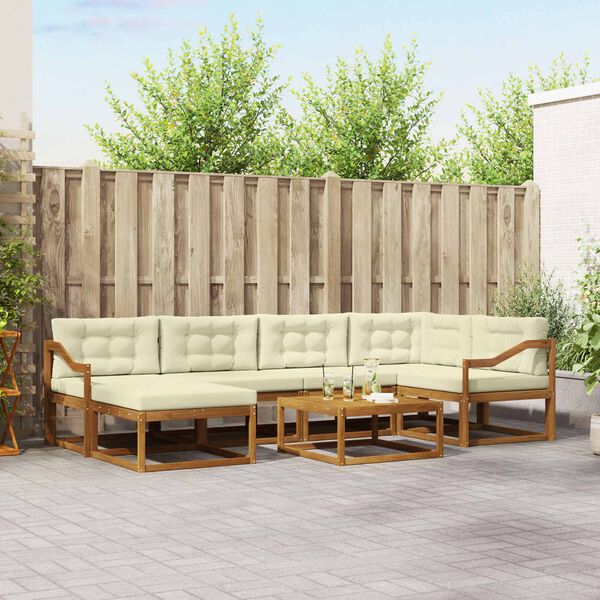 vidaXL Utomhussoffset med kudde 7 pcs Naturlig och Gr&auml;dde