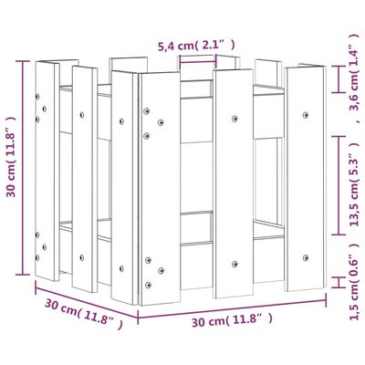 vidaXL Odlingslåda med staket-design 30x30x30 cm massiv furu