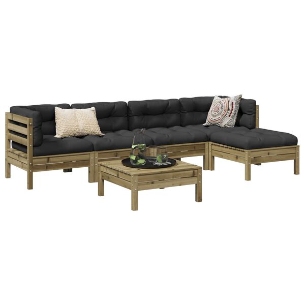 vidaXL Soffgrupp med dynor 6 delar impregnerad furu