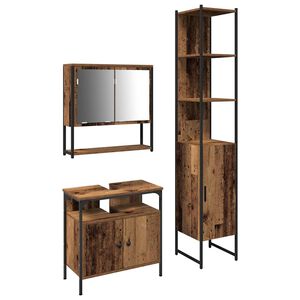 vidaXL Badrumsm&ouml;belset med hylla 3 pcs Gammalt tr&auml; Konstruerat tr&auml;