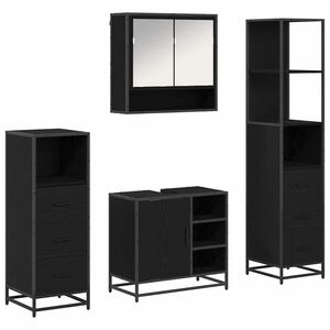 vidaXL Badrumsm&ouml;belset 4 st Svart Ek 65 x 33 x 60 cm Konstruerat tr&auml;