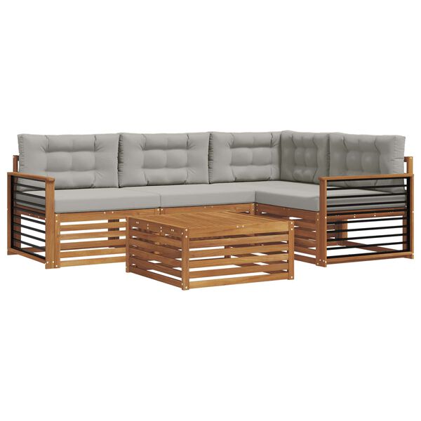 vidaXL Utomhussoffset 5 pcs Naturlig och Ljus Gr&aring; Massivt Akaciatr&auml;