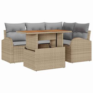vidaXL Tr&auml;dg&aring;rdsoffset med kudde 5 pcs beige och ljusgr&aring;