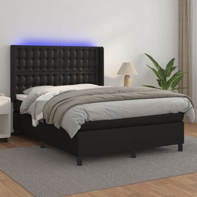 vidaXL Ramsäng med madrass & LED svart 140x200 cm konstläder