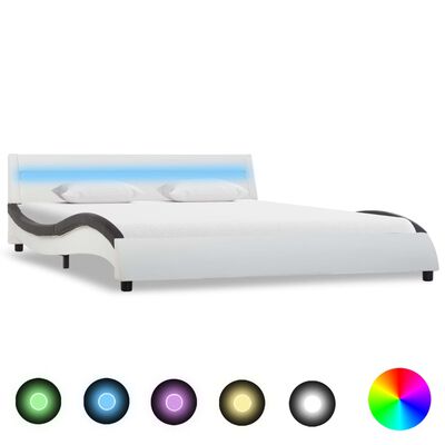 vidaXL Sängram med LED vit och svart konstläder 160x200 cm