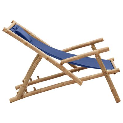 vidaXL Solstol bambu och kanvas marinblå