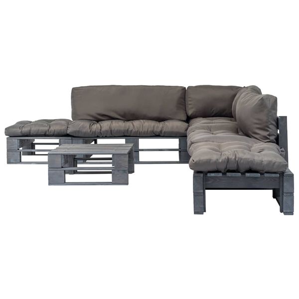 vidaXL Pallsoffa med dynor 6 delar tr&auml; gr&aring;