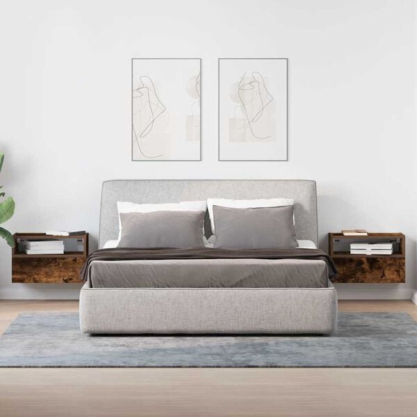 vidaXL Väggmonterat sängbord 2 st rökfärgad ek 45x26x28,5 cm