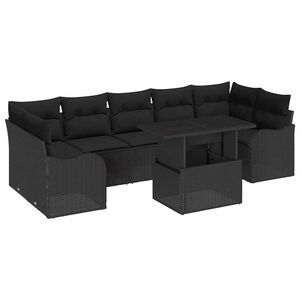 vidaXL Tr&auml;dg&aring;rdsoffset 8 st 7-Antal sittplatser Svart Poly Rattan