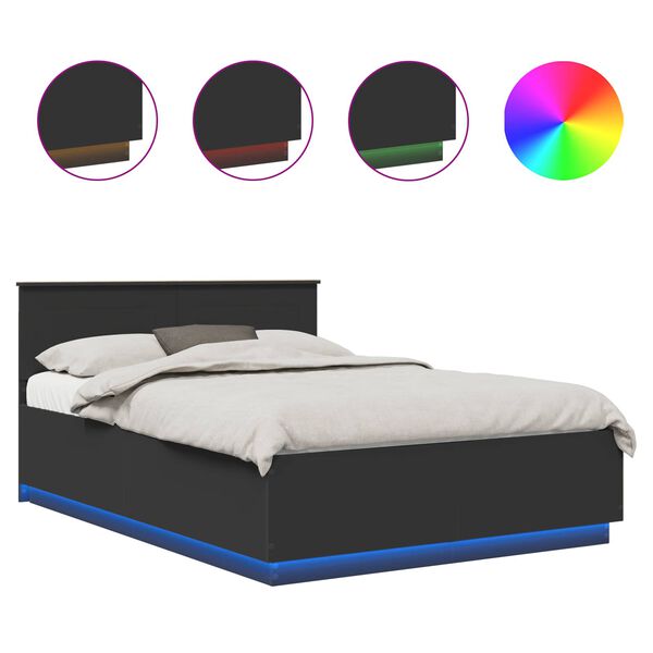 vidaXL S&auml;ngram med LED-ljusslingor Svart 150 x 200 cm Konstruerat tr&auml;