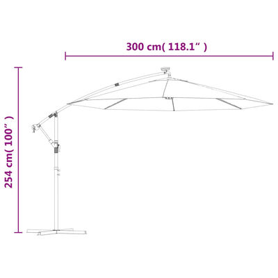 vidaXL Frihängande parasoll med LED och stålstång 300 cm taupe