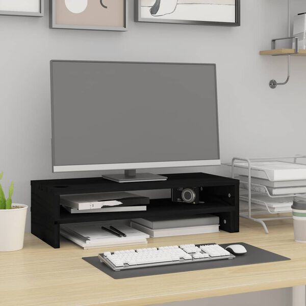 vidaXL Sk&auml;rmst&auml;ll svart (52-101)x22x14 cm massiv furu