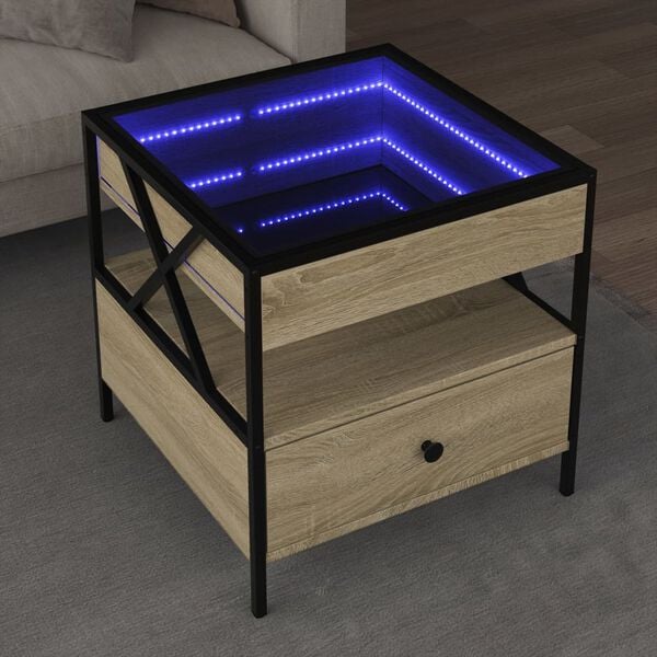 vidaXL Soffbord med Infinity LEDs sonoma-ek 50x50x51 cm