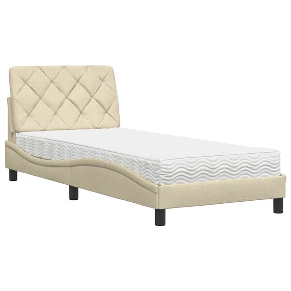 vidaXL Bed with Mattress Cream 90x190 cm Fabric
