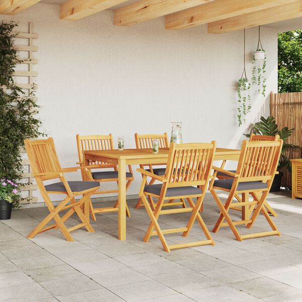 vidaXL F&auml;llstol med kudde 6 pcs Gr&aring; 49 x 57.5 x 92cm Massivt akaciatr&auml;