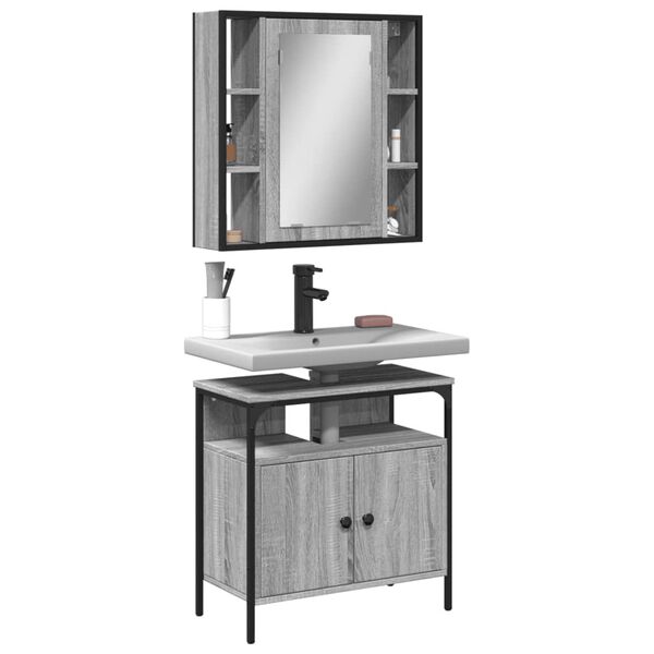 vidaXL Badrumsm&ouml;bler set 2 delar gr&aring; sonoma konstruerat tr&auml;