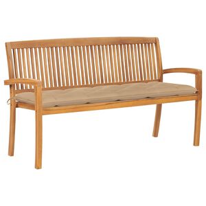 vidaXL Stapelbar tr&auml;dg&aring;rdsb&auml;nk med dyna 159 cm massiv teak