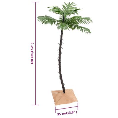 vidaXL Palmträd med LED varmvit 72 LEDs 120 cm
