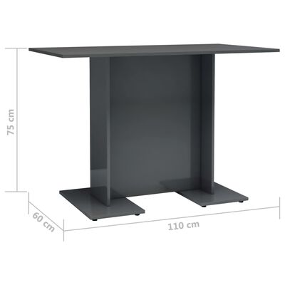 vidaXL Matbord grå högglans 110x60x75 cm konstruerat trä