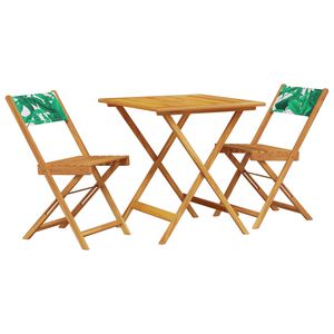 vidaXL Caf&eacute;set 3 delar bladm&ouml;nster tyg och massivt tr&auml;