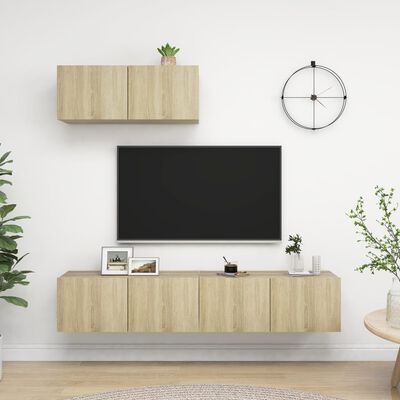 vidaXL TV-skåp 3 st sonoma-ek konstruerat trä
